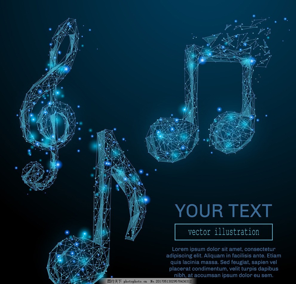 藍(lán)色發(fā)光粒子連線音符矢量素材 創(chuàng)意的流動(dòng)與視覺盛宴